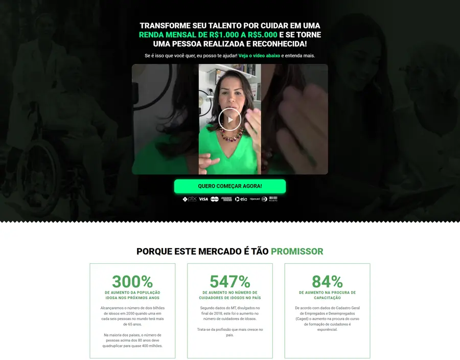 Landing page da Aliança Cuidadores