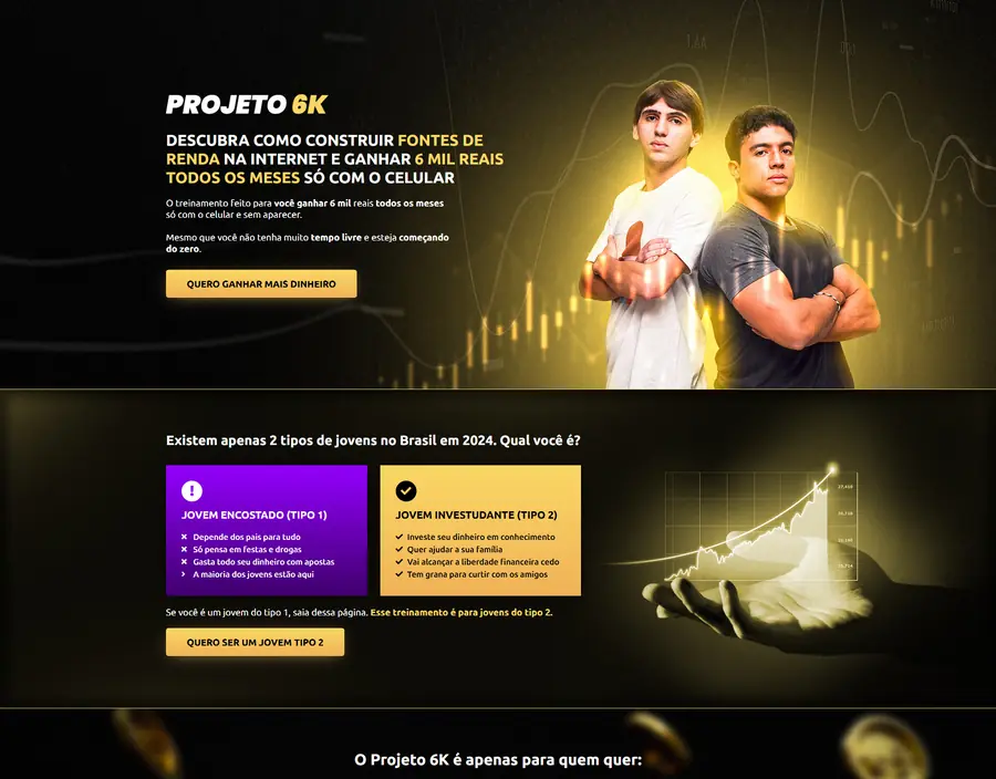 Landing page do Projeto 6K, treinamento para jovens