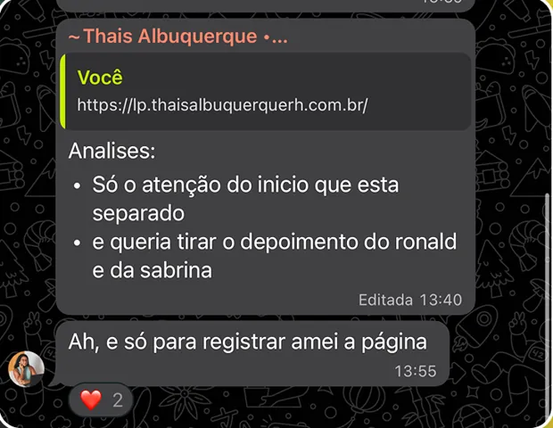Print de conversa: amei a página