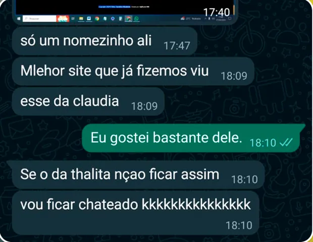 Print de conversa: melhor site que já fizemos