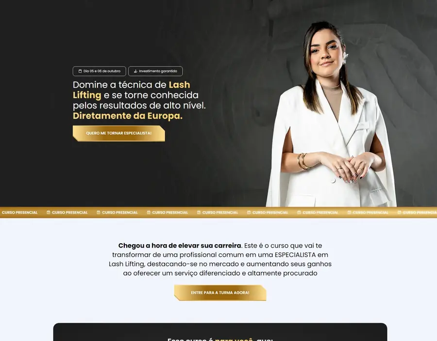 Site da Catherine Cunha, curso de lash lifting