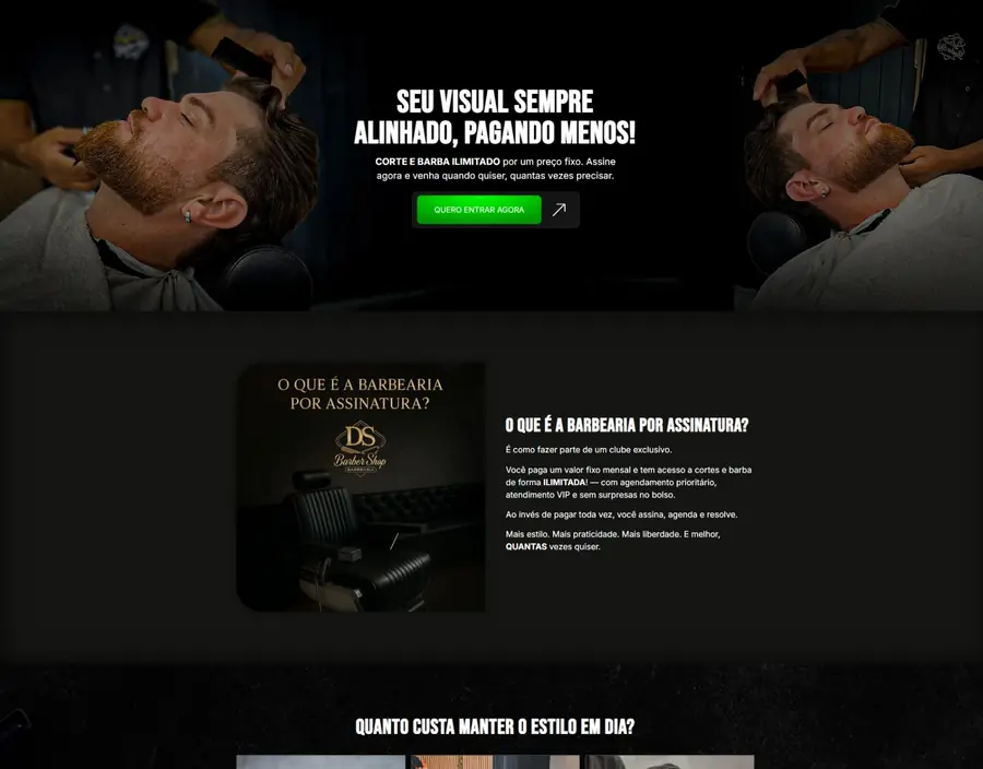 Site do DS Barber Shop, barbearia por assinatura